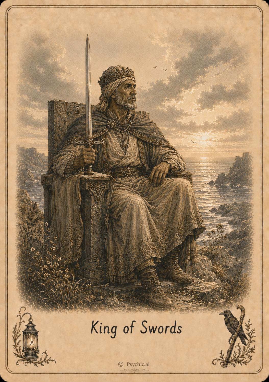 King of Swords tarot card illustration
